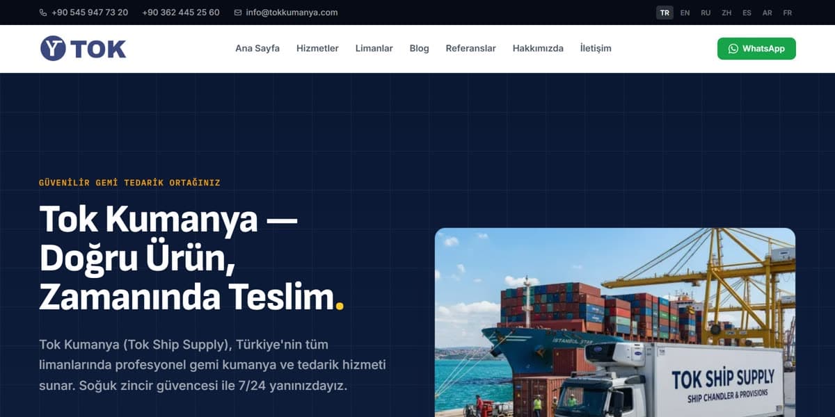 Tok Ship Supply web sitesi