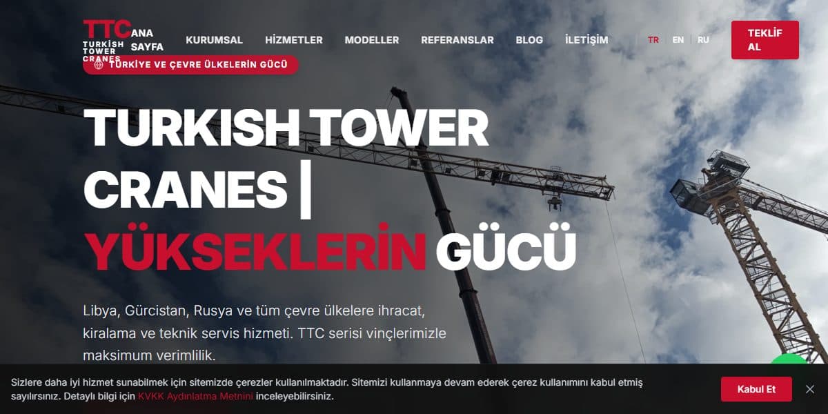 Turkish Tower Cranes web sitesi